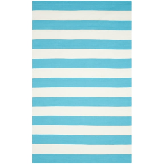 SAFAVIEH Montauk Saranna Striped Cotton Area Rug, Turquoise/Ivory, 5' x 8'