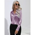 thumbnail image 6 of Satin Blouses for Women Casual Long Sleeve Button Down Shirts Dressy Business Work Tunic Top Purple L, 6 of 9