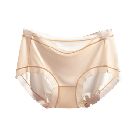 Ashirexll Underwear Women  Silk Underwear for Women Solid Color Lightweight Traceless Breathable Comfortable Mid Waist Panties for Women Beige Free Size