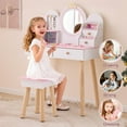 thumbnail image 2 of Ktaxon Kids' Wooden Vanity Table and Stool Set, Princess Makeup Dressing Table,Children's Furniture, Girls Gift, White, 2 of 9