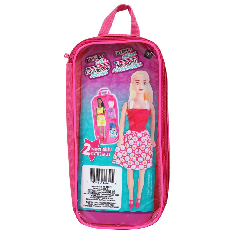 Pink Fashion Doll Carrier with 2 Hangers 13.875x6.25x1.25 in
