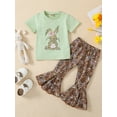 thumbnail image 2 of Arvbitana Easter Bell Bottom Outfit for Toddler Girl 9M 12M 18M 24M 3T 4T Short Sleeve Bunny Print T Shirt Leopard Flare Pants Baby Summer Clothes 2Pcs, 2 of 9