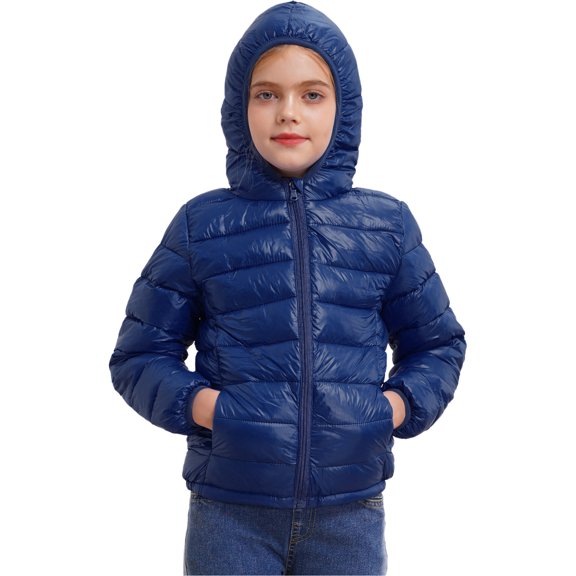 renvena Boys Girls Hooded Winter Puffer Jackets Lightweight Windproof Down Coat Warm Quilted Padded Outwear 3-16 Dark Navy 7-8