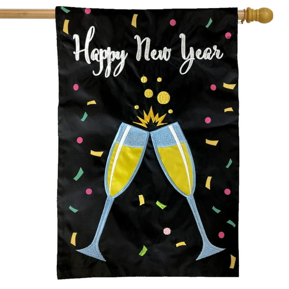 Briarwood Lane Happy New Year Champagne Applique House Flag
