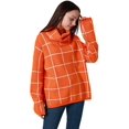 thumbnail image 5 of Fall Sweaters for Women Turtleneck Knit Sweater Long Sleeves Pullover Plaid Side Split Checked Outwear Loose Fit Tops, 5 of 8