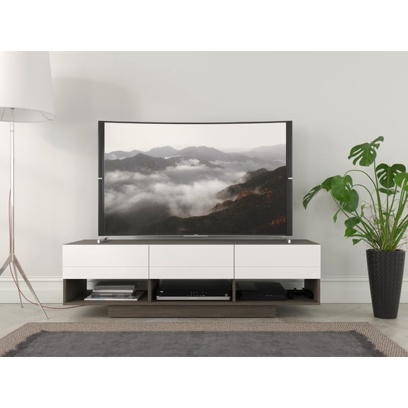 Nexera Rustik TV Stand for TVs up to 66 in, Bark Grey & White