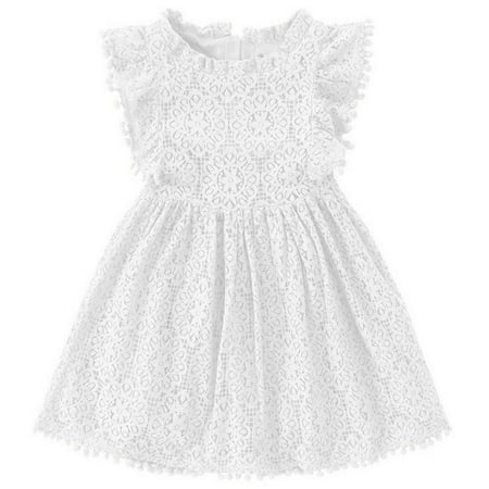 

Tejiojio Girls and Toddlers Soft Cotton Clearance Toddler Kids Baby Girls Elegant Lace Pom-Pom Flutter-Sleeve Party Princess Dress