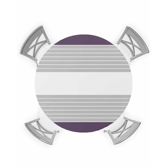 nqOlkjepod Purple Grey Stripe Round Tablecloth, Fitted Table Cover with Elastic for 45"-54" Round Tables, Modern Art Horizontal Striped Table Cloth Outdoor Dinning Party Waterproof Tablecloths