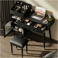 thumbnail image 4 of JERFIT Modern Vanity Desk Set with Charging Station, Makeup Dressing Table with Stool, Drawers & Glass Door Cabinet, Compact for Bedroom, Black, 4 of 9