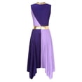 thumbnail image 4 of YONGHS Color Block Praise Dance Dress Sleeveless Asymmetrical Hem Liturgical Dancewear for Women Purple&Light Purple XL, 4 of 7