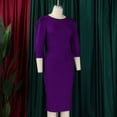 thumbnail image 5 of MORTTIC Women's Crew Neck Bodycon Pencil Dress with Peplum, 3/4 Sleeve Office Wear to Work Dress Purple，S, 5 of 16
