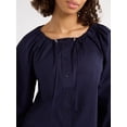 thumbnail image 4 of Free Assembly Women's and Women's Plus Gathered Neck Cotton Top with Long Sleeves, XS-4X, 4 of 5