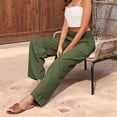 thumbnail image 4 of Women'S High Waist Wide Leg Pants Summer Flowy Beach Casual Pants with Pockets Dark Green L, 4 of 8