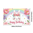 thumbnail image 2 of LUUFILx Cute Bunny Themed Birthday Banner with Rainbow Floral Elements Backdrop Party Decorations Photography Props Happy Birthday Party Supplies, 2 of 7