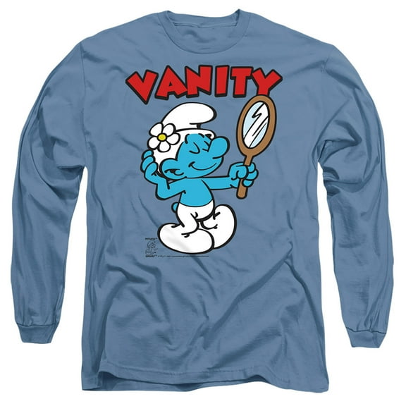 Smurfs Vanity Unisex Adult Long-Sleeve T Shirt,Vanity Carolina Blue,Small