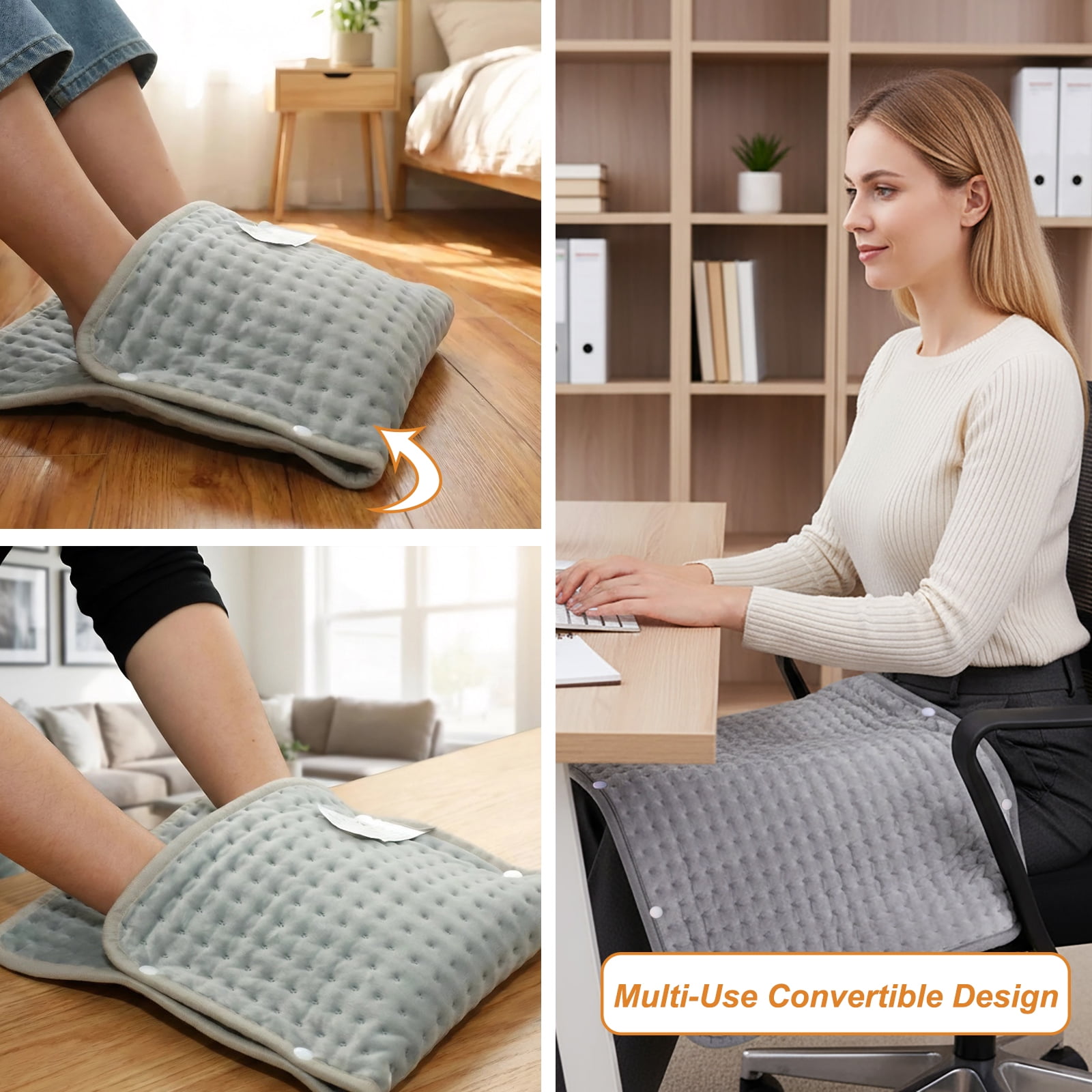 Electric Heating Pad for Period Cramps & Lower Back Pain - 24"x12" Size, 9 Customizable Heat Settings, Auto Shut-Off, Machine Washable for Targeted Relief, Gray