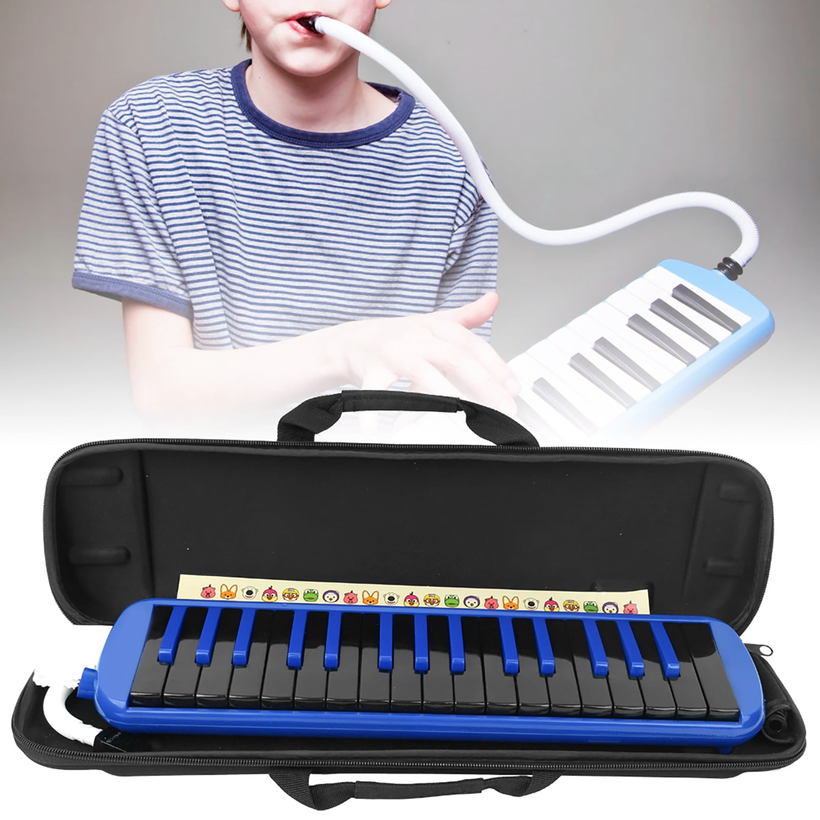 Melodica 32 Key Piano, Melodica Instrument Keyboard Harmonica Wind Musical Instrument with Portable Carrying Bag for Beginners Fun Music Gift[Blue]