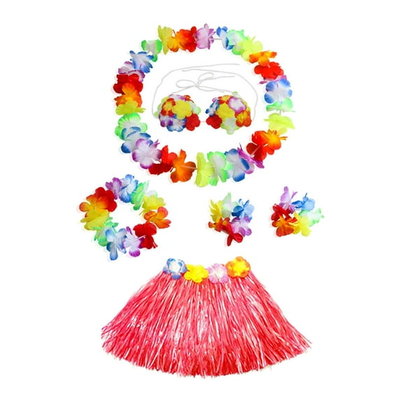 Milageto 5 Pieces Hawaiian Skirt Dancewear Elastic Grass Skirt Luau Party Decorations Skirt Length 40cm