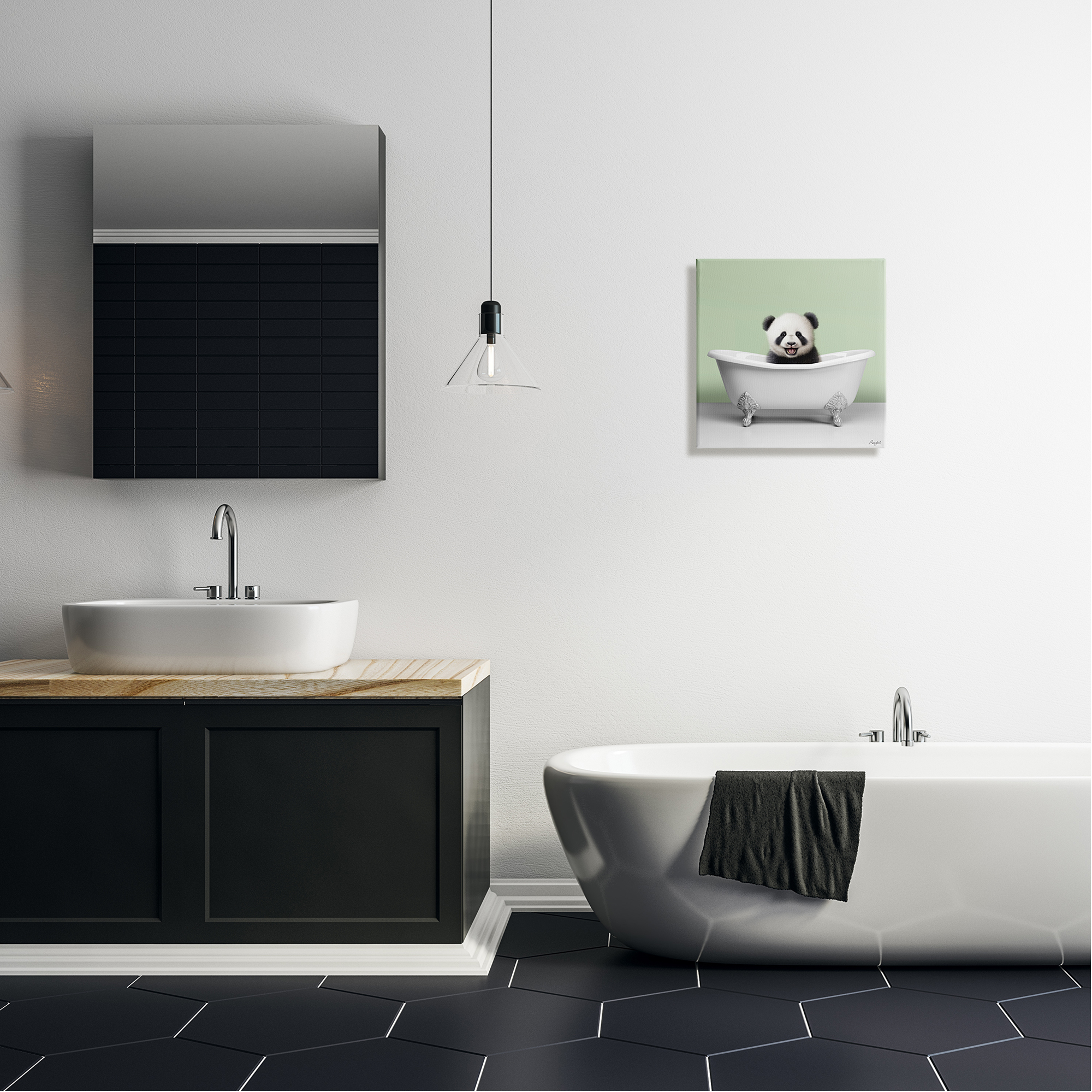 Stupell Industries Happy Panda in Bathtub Animals & Insects Painting Gallery Wrapped Canvas Art Print Wall Art, 17 x 17