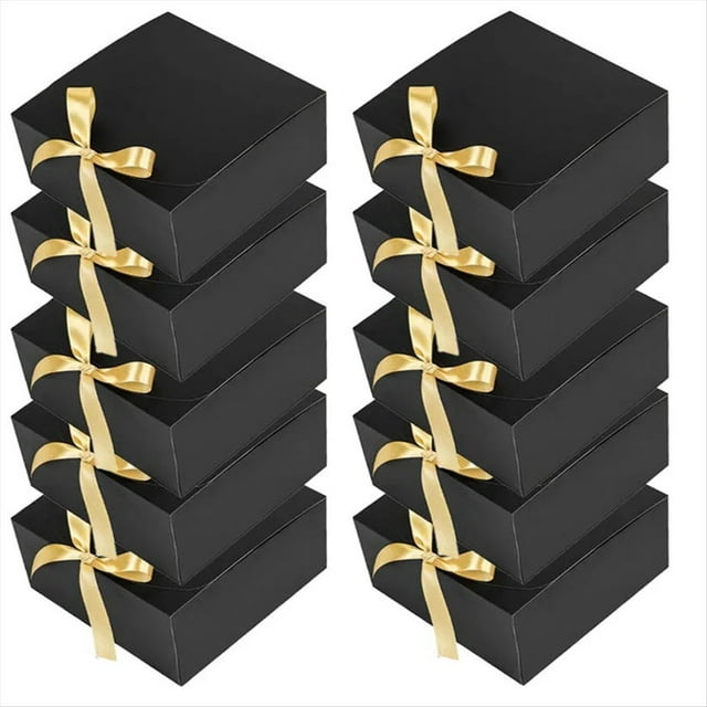 Paquete de 10 Cajas de Regalo Negras con Tapas, Caja de Propuesta para Padrinos de Boda de 8x8x4 Pulgadas, Caja de Regalo Negra de Lujo con Cinta para Caja de Boda