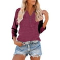 thumbnail image 5 of Womens Tops 3/4 Sleeve, Yigetop Women's Tops Summer Printed Women's Top 3/4 Sleeves Buttons Blouse Short Sleeve T Shirt V Neck T Shirt Business Casual Tops for Women Brick Red L, 5 of 8