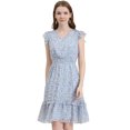 thumbnail image 1 of INSPIRE CHIC Women's Flutter Sleeves V Neck Smocked Waist Ruffle Floral Dresses, 1 of 6