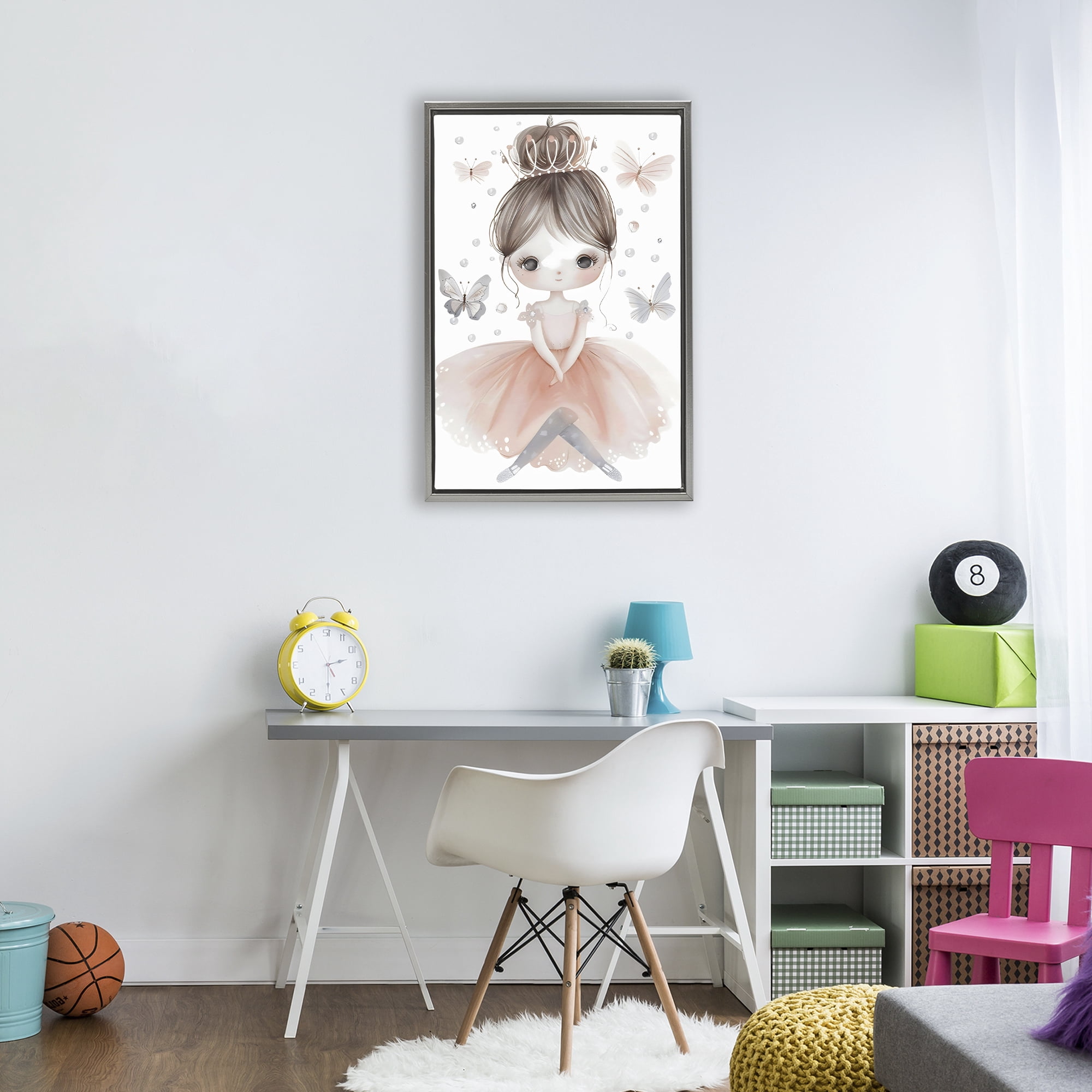 Stupell Industries Sweet Butterfly Fairytale Princess Gray Framed Floater Canvas Wall Art, design by Creative Studio