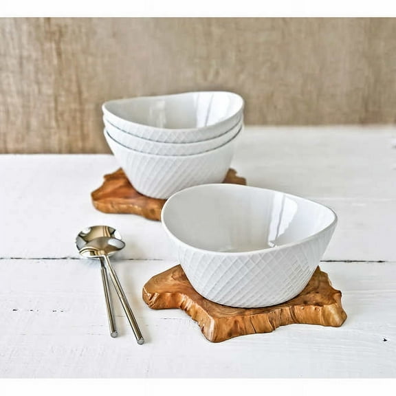 Over & Back 4-Piece White Porcelain Serving Bowl Set