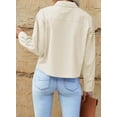 thumbnail image 3 of Asyoly Womens Tops Casual Button Down Cotton Cropped Shirts Solid Long Sleeve Dressy Oversized Blouse with Chest Pocket, 3 of 7