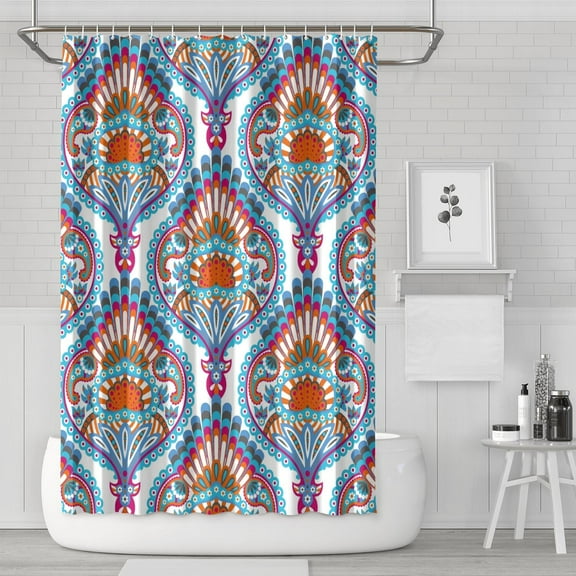 Boho Paisley Shower Curtain Artistic Elegant Floral Tribal Bathroom Decor 72x72 Inch Fade-Resistant with Metal Grommets