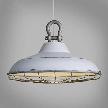 

MANXING 18 Wide Barn Pendant Light Fixtures Retro Rustic Warehouse Shade Hanging Ceiling Lighting with Wire Cage White