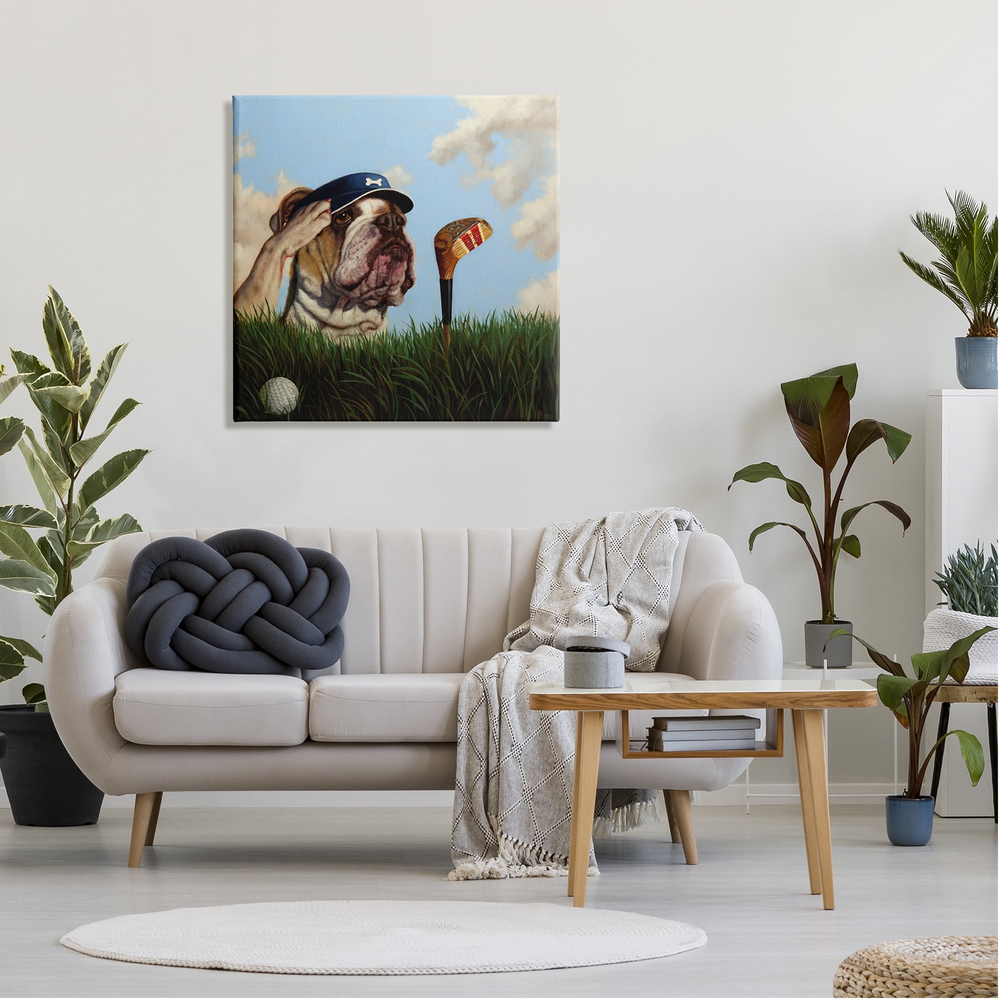 Stupell Industries Bulldog Golfing Illustration Animals & Insects Painting Gallery Wrapped Canvas Art Print Wall Art, 30 x 30