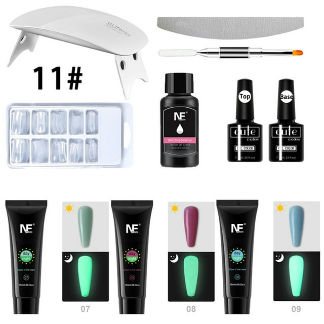 Kit Completo de Uñas con Gel Fotocurable de Secado Rápido, Pluma Doble y Esmalte Nocturno - 15ml, Incluye Lámpara y Accesorios para Manicura Profesional en Casa o Salón.