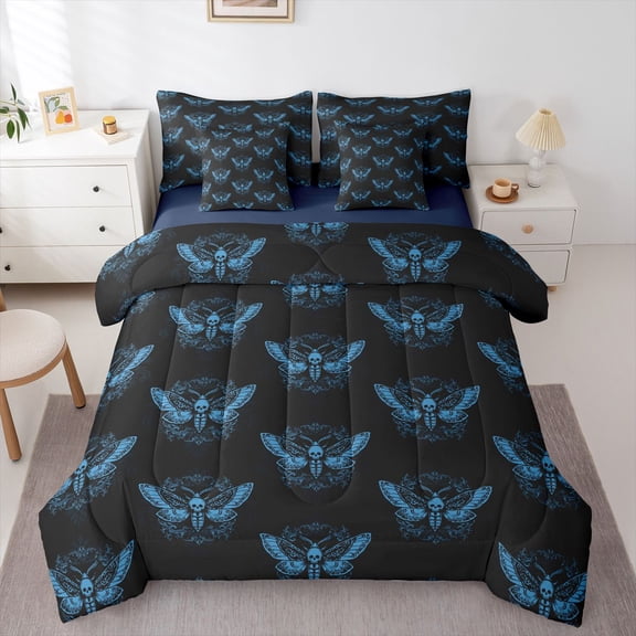 Feelyou Moth Skull Bedding Comforter Set 7-Piece, Bohemian Style Full Bedding Set