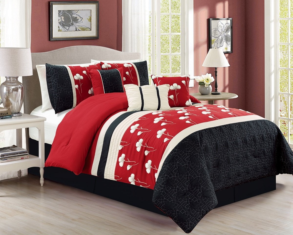 Chezmoi Collection Sophia 7 Piece Chenille Poppy Flower Pleated Chezmoi Collection Sophia 7 Piece Chenille Poppy Flower Pleated Embroidery Fl Comforter Set Com