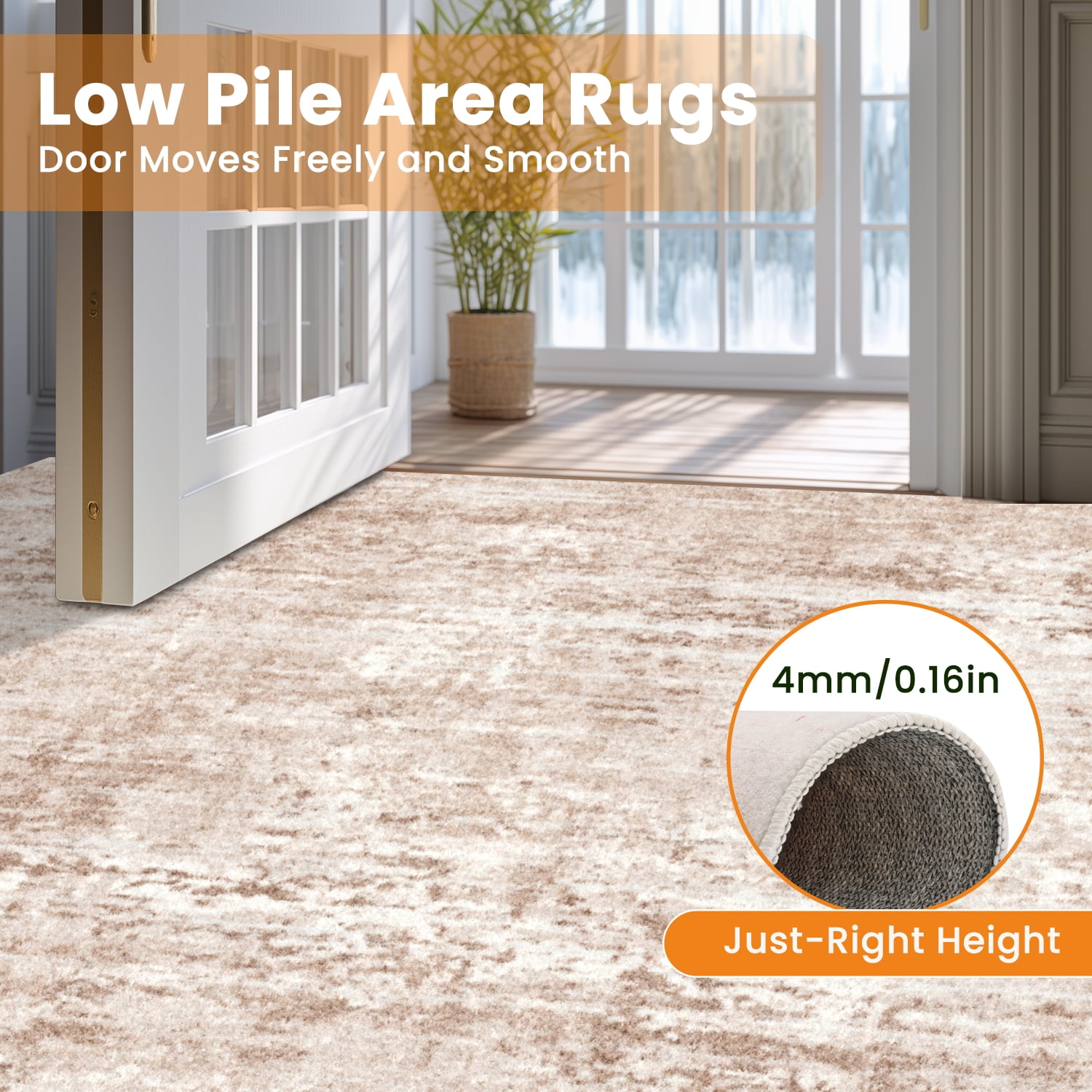 Area Rugs for Living Room, Homasen 8'x10' Washable Indoor Rug Boho White Beige, Soft Low Pile Stain Resistant Carpet for Bedroom, Dinning Room