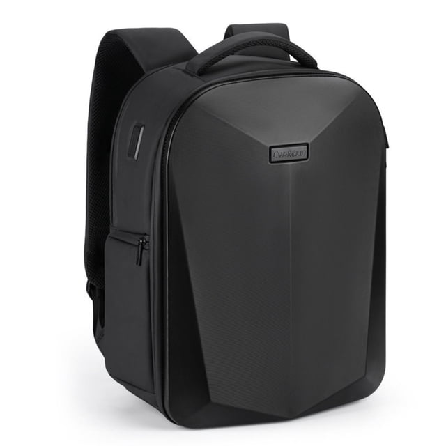 Cwatcun Caden D108 Large Black Hard Shell SLR Camera Backpack with ABS+Waterproof Leather Film, Adjustable Chest Buckle, USB Charging Port, Side Access Design, Multi-Layer Shockproof Dividers,