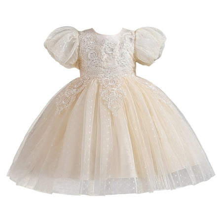 

Tengma Toddler Girls Dresses Kids Dress Summer Short Sleeve Flower Princess Dress Catwalk Performance Dress Wedding Party Princess Dress Pageant Gown Beige 140