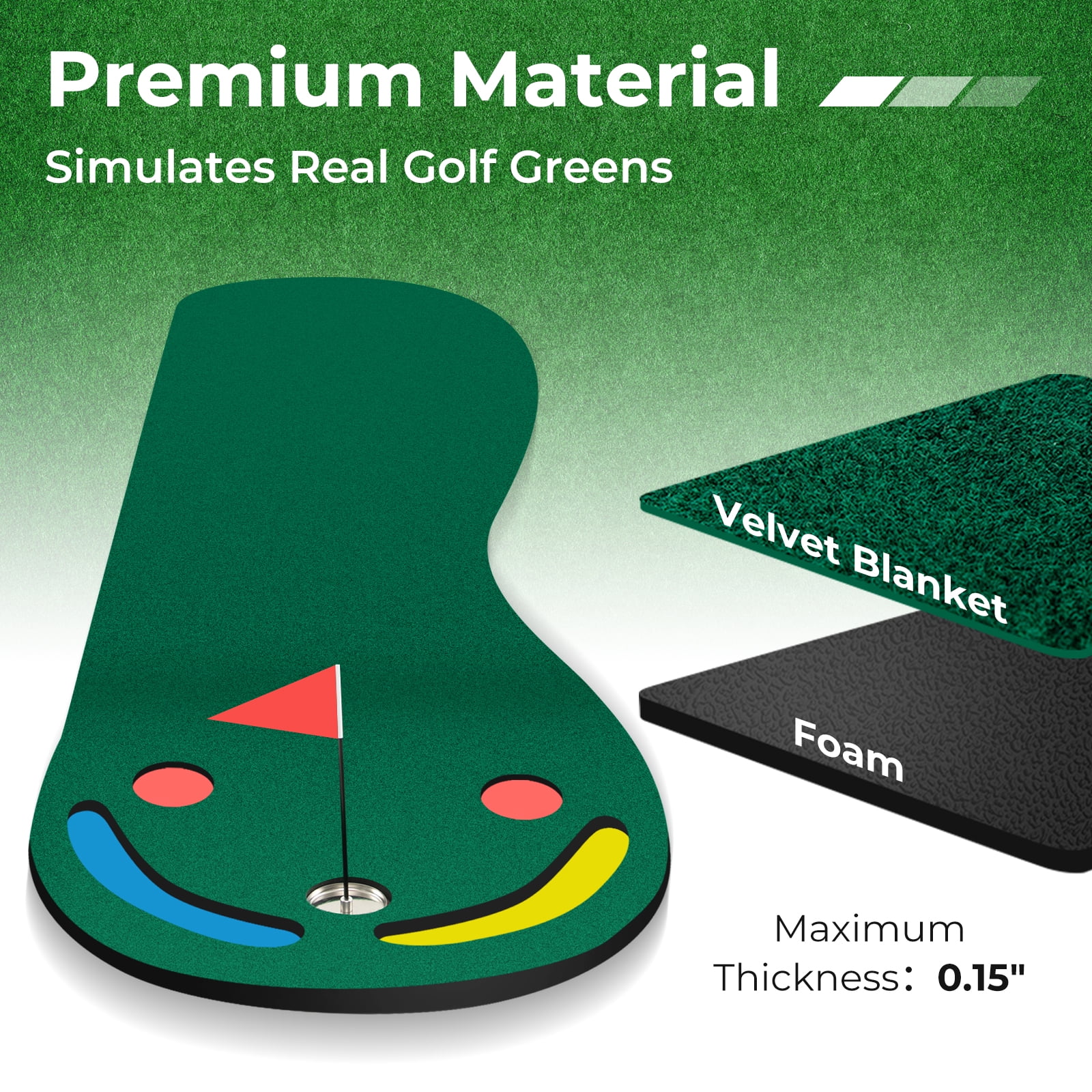 Costway 9.8FT X 3FT Par 3 Holes Golf Putting Green Mat Set for Indoor & Outdoor Practice