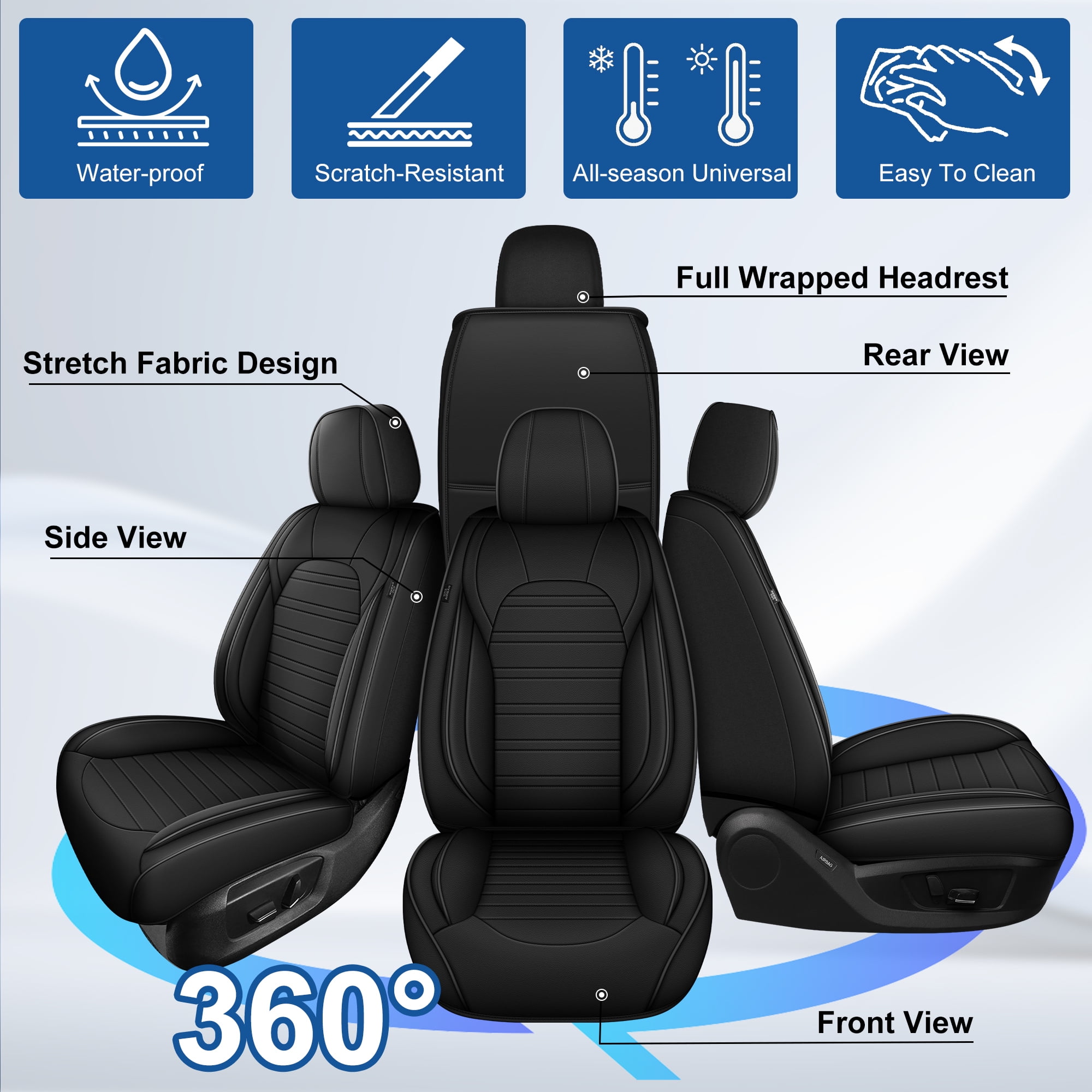HQBQBUG Car Seat Covers Full Set for Infiniti QX60 2014-2020 5-Seat Full Set Waterproof Leather Seat Covers Comfort Car Seat Protector(Black,5 Seats)