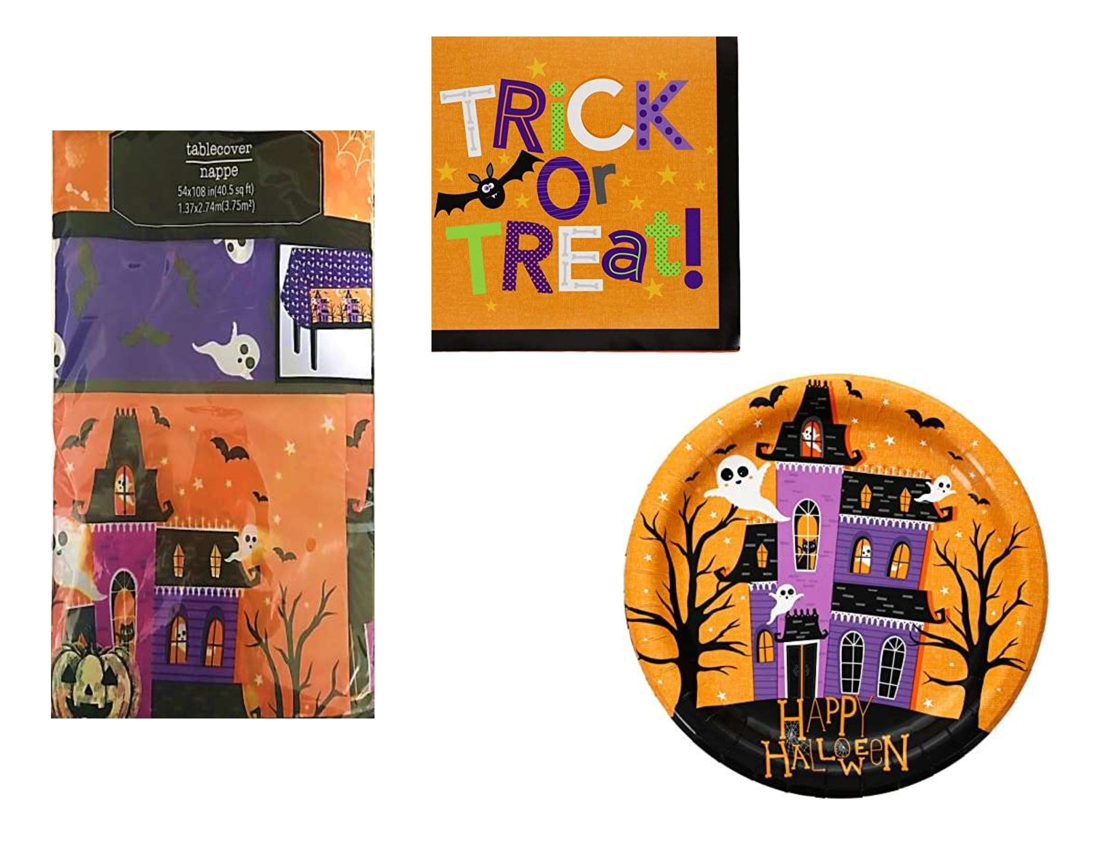 CGT Happy Halloween Paper Plates Napkins Table Cover Set Disposable