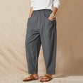 thumbnail image 4 of UTTOASFAY Woman Pants Women'S Solid Pants Pocket Elastic Waist Cotton Hemp Loose Casual Harem Pants Gray XXL, 4 of 7