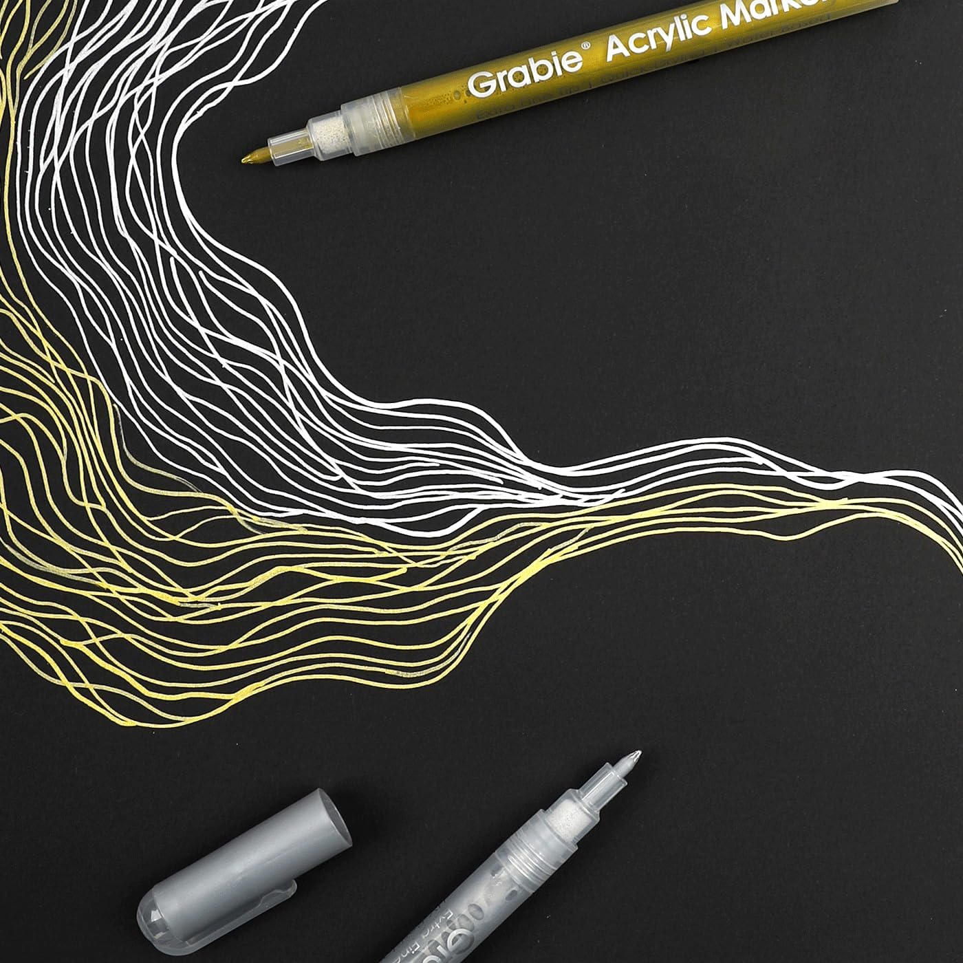 Gold&Silver Extra Fine Tip Acrylic Paint Marker Set, 6 Pack Gold Paint Markers, 0.7mm Acrylic Paint Pens for Black Paper, Halloween Pumpkin, Christmas DIY, Silver Pen(Gold&Silver)