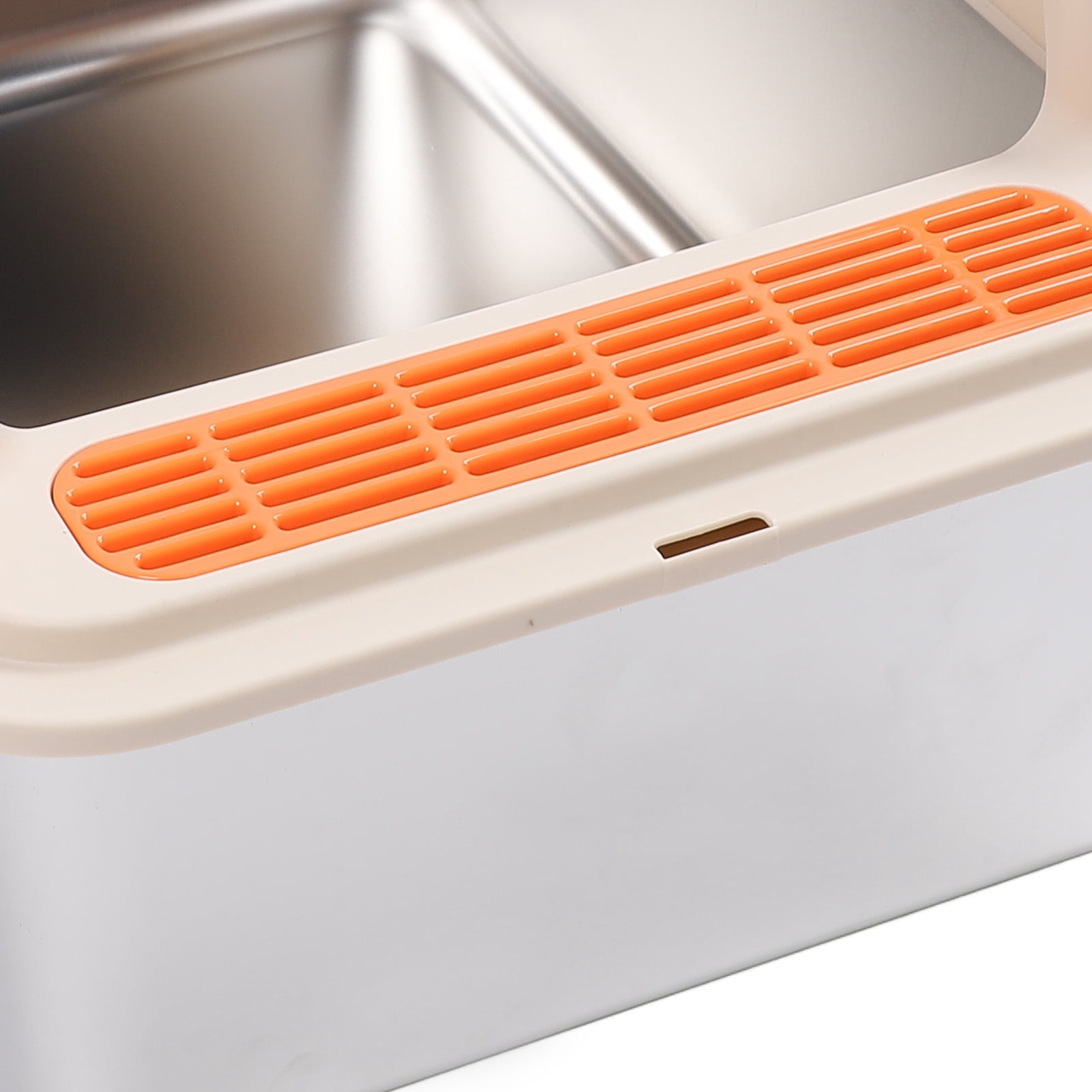 BOKYAN Large Metal Cat Litter Box Stainless Steel High Sided Anti Splashing Kitty Tray with Pedal Filter Khaki 20 inches / 51 cm