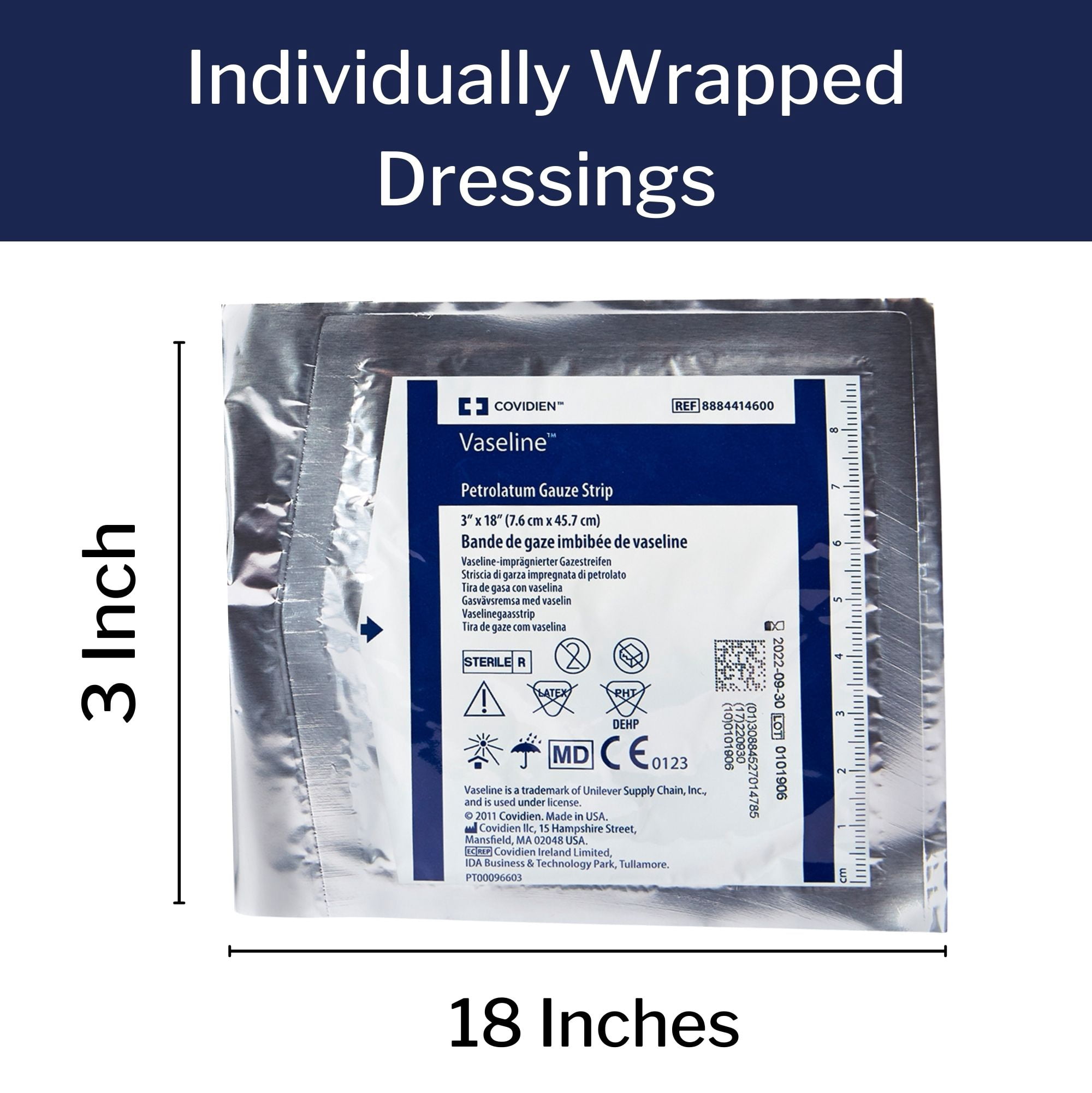Covidien Vaseline Gauze Dressing, Petrolatum Impregnated, 3 in x 18 in, 12 Count, 1 Pack