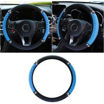 Bling Soft Leather Steering Wheel Cover, 15 Inch Colorful Rhinestones Auto Elastic Protector with Crystal Diamond for Women, Car Accessories for Most Cars, SUVs, Blue