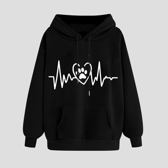 Elvqul Hooded Sweatshirts for Women Long Sleeve Printed Hoodies Pullover Plus Size Womens Tops
