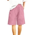 thumbnail image 2 of ZVAVZ Women Linen Shorts Casual Knee Length Bermuda Shorts Elastic Waist Wide Leg Pants With Pockets Summer Beach Lightweight Short Pant Pink,L, 2 of 7