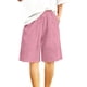 thumbnail image 1 of TaTaai Women Solid Color Loose Fit Cotton Linen Knee Length Shorts With Pockets Casual Summer Wear Lightweight Breathable Machine Washable No Fading Daily Outdoor Street Wear Gift, 1 of 8