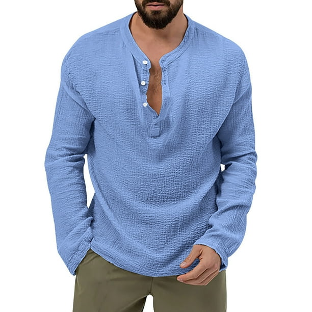 Camisas Para Hombre Manga Larga Regular Fit Camiseta informal de verano con estampado de para hombre blusa de manga larga con cuello redondo camiseta Blue 3XL Bodega Aurrera en linea